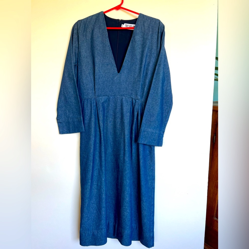Tout Volant Linen Denim Long-Sleeved Dress